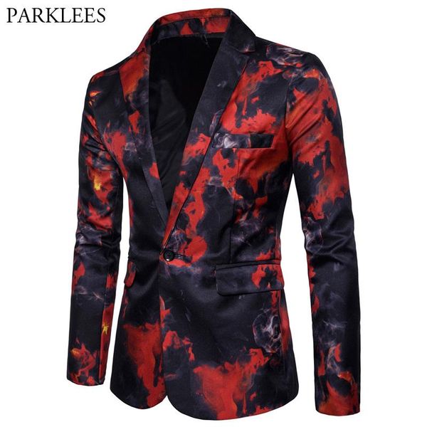 

men's suits & blazers mens red flame printed blazer jacket 2021 brand casual slim fit single button and terno masculino 3xl, White;black
