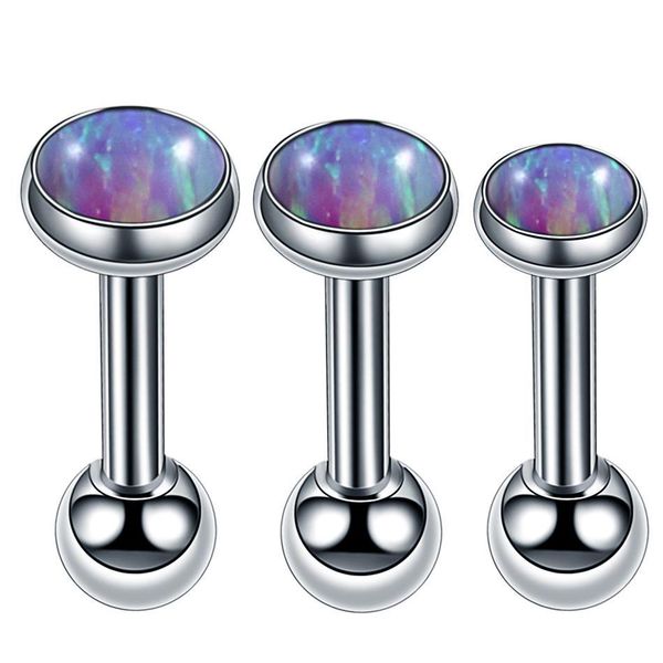 

3pcs/lot surgical steel opal stone mix m 4mm 5mm earring barbell stud ear cartilage tragus helix stud piercing jewelry q sqcykm, Silver