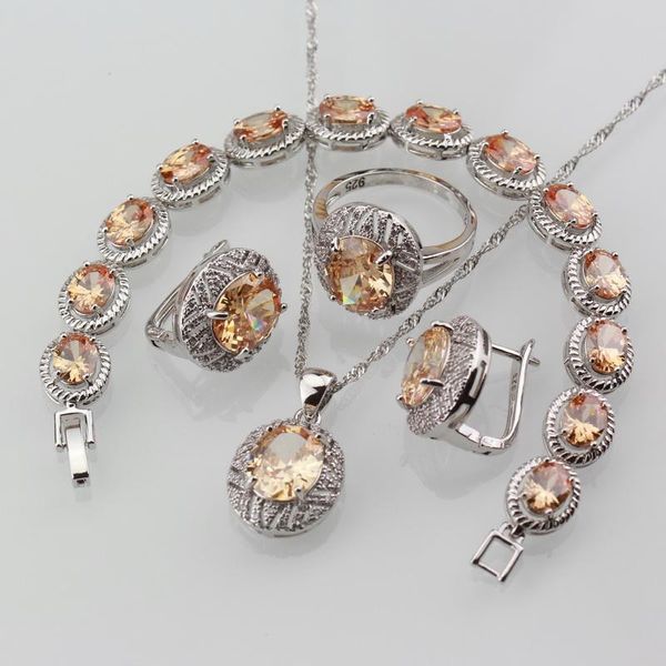 

champagne cubic zirconia винтажные ювелирные изделия серебряные цветные серьги clip / подвеска / браслет и кольцевые наборы для женщин подар, Silver