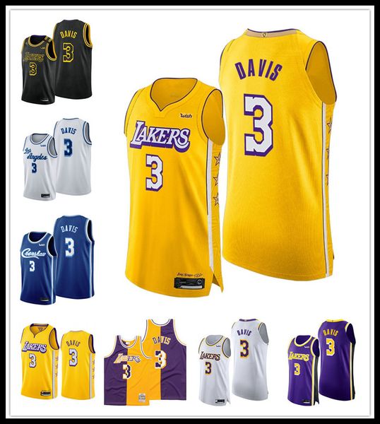 

лос-анджелес лейкерс энтони дэвис мужчины синего 2019-20 иконка город желтого баскетбол джерси, Black