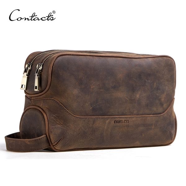 

contact's crazy horse cow leather cosmetic bag for men travel toiletry bag large capacity wash bags man's make up bags organizer t