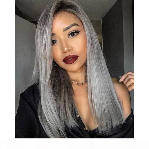

silver grey human hair wigs with baby hair glueless virgin brazilian straight pre plucked silver gray full lace wig for women, Black;brown