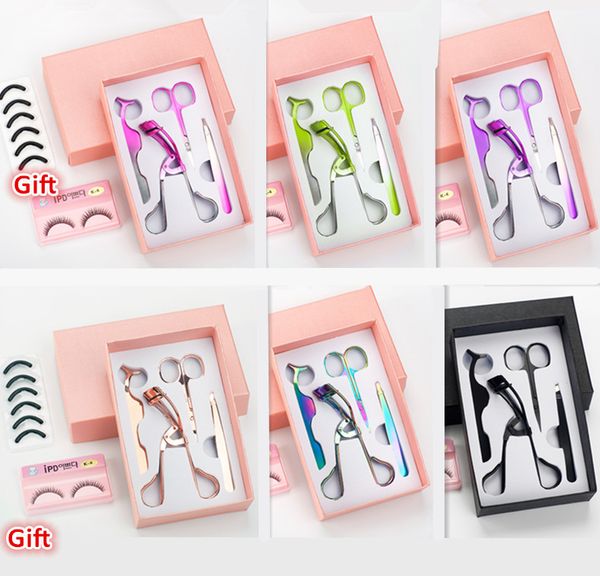 

4pcs eyelash curler set stainless steel eyelashes clip eyebrow tweezers makeup scissor