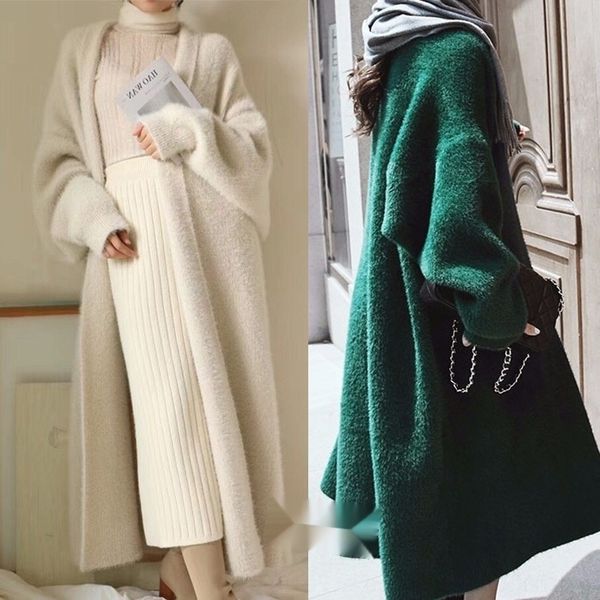 

ankvq xv3sg new autumn and winter long mink plush coat loose wool cardigan thickened coat sweater sweater women korean, White;black