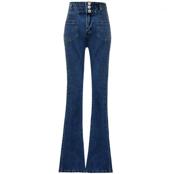 

high waist flare jeans women spring autumn fashion straight retro stretch slim wide leg jeans1, Blue
