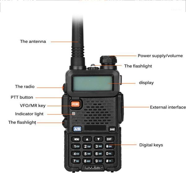 

1 pcs led walkie talkie uv-5r two-way radio station transceiver dual band two way radio communicator usb charging walkie-talkie1