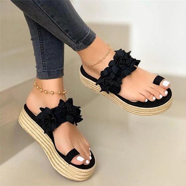 

new flower women slippers summer fip fop sandals outdoor beach fat durable women slippers non-slip beach shoes home casual shoes x1020, Black