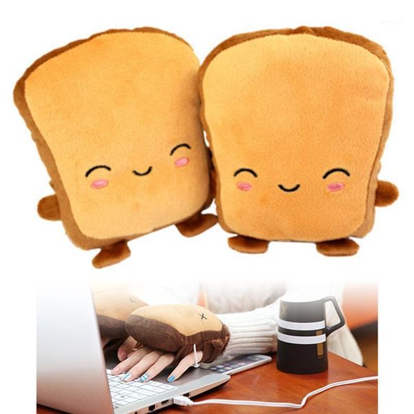 

five fingers gloves toast-shape hand warmers cute usb heated fingerless laptyping warmer for women children winter1, Blue;gray
