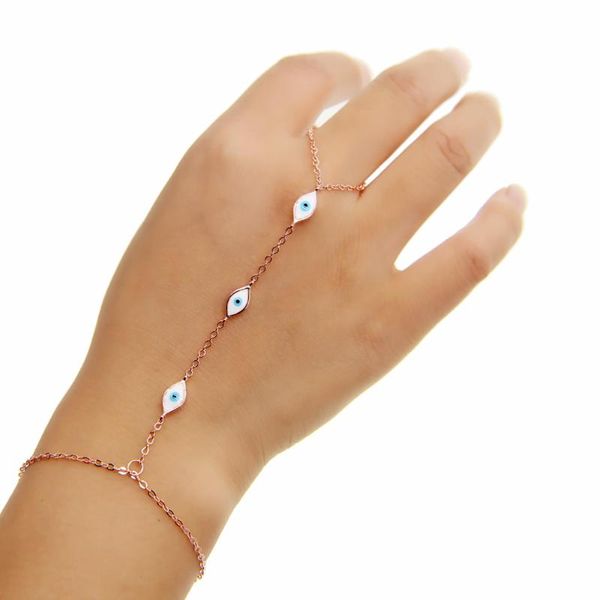 

роскошная свадьба ювелирные изделия оригинальный эмаль глаз handcuff pave cz браслеты дружбы для женщин с длинной цепью пальцев рук браслеты, Golden;silver