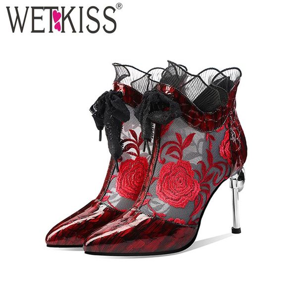 

wetkiss листьев лотоса сапоги сетки обувь крест бинты лето boots резиновая подошва повседневная обувь sexy резиновая подошва женщины, Black