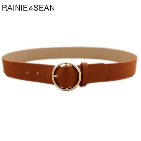 

rainie sean belt circle leather belt for trousers female solid camel black white gold pin buckle casual waist belts for women, Black;brown