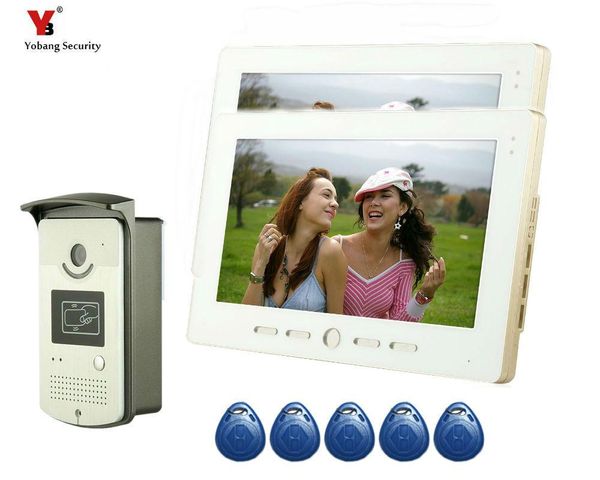 

yobang security 10"inch doorbell phone doorbell video intercom kit 1-camera white 2-monitor night vision wired video door phone