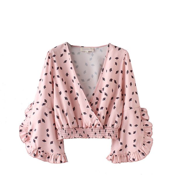 

2021 new summer vintage print short like thin extension sleeve very cut ruffles elegant satin blunt ilc6, White