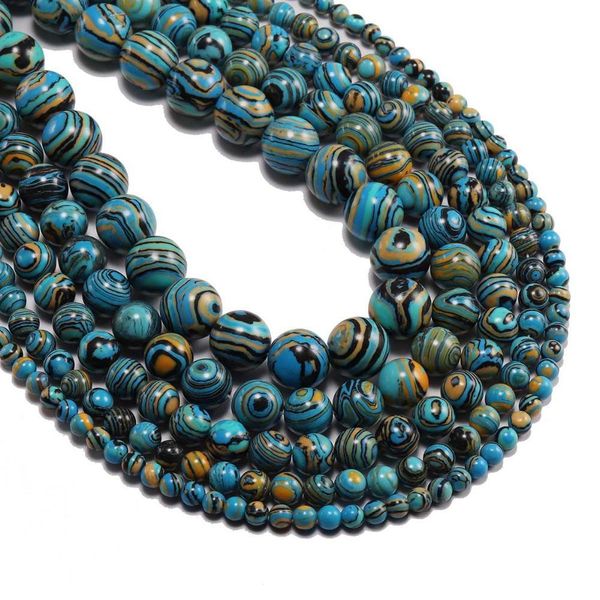 

1strand lot 4 6 8 10 12 mm striped blue malachite stone beads round loose spacer bead for jewelry making diy necklaces h bbycsy, Silver