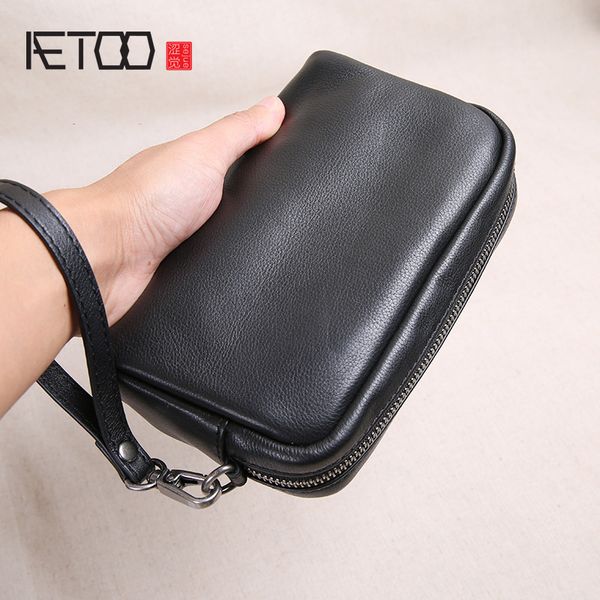 

hbp aetoo men's leather handbag, men's long wallet, trend head leather soft leather large-capacity mobile phone bag, Red;black