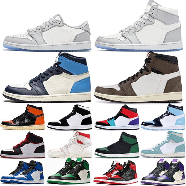 

1 shoes jumpman 2020 royal basketball toe pine green court purple 1s obsidian tie dye smoke grey unc mens womens sports sneakers, Black
