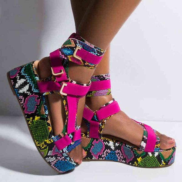 

women's flat sandals, multicolor snake gladiator shoes, summer, 2022, Black