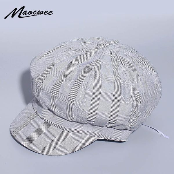 

berets 2021 artist beret hat for women female autumn winter fashion plaid thin painter octagonal hats caps, Blue;gray