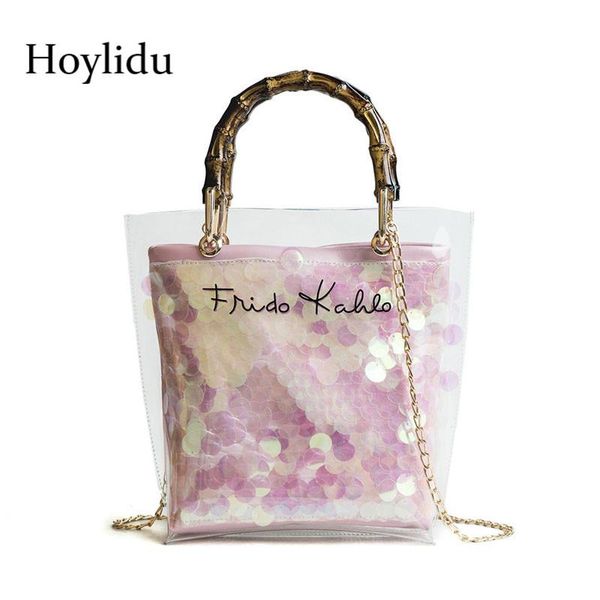 

transparent pvc clear handbags for women bamboo straw bags chain bucket travel small tote ladies luxury crossbody shoulder bag