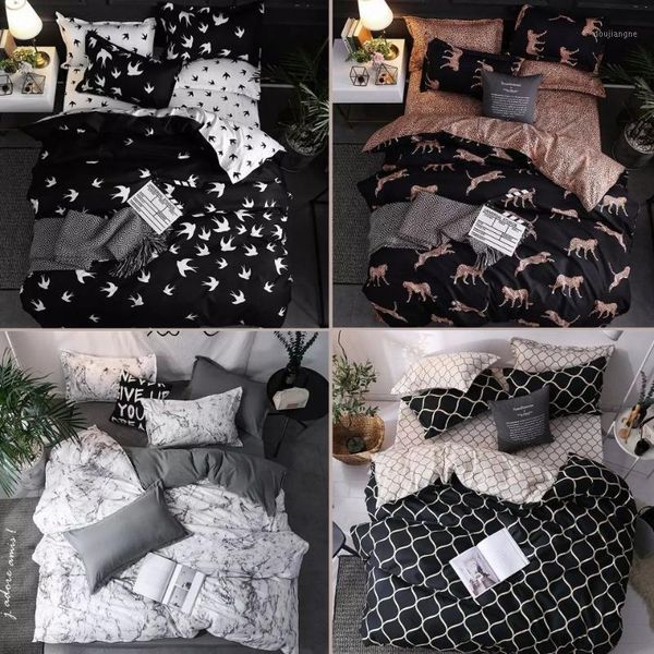 

marble bedding set leopard print bed linen black white figure twin set european  american and king luxury size duvet cover1