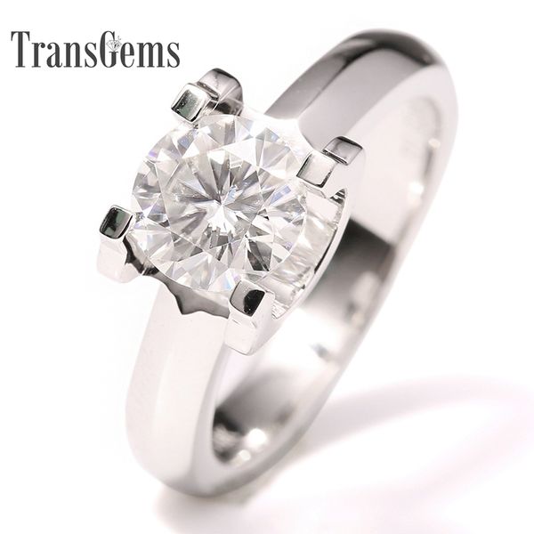 

transgems solitare engagement ring 14k white gold 1 ct diameter 6.5mm f color moissanite engagement ring for women wedding y200620, Slivery;golden