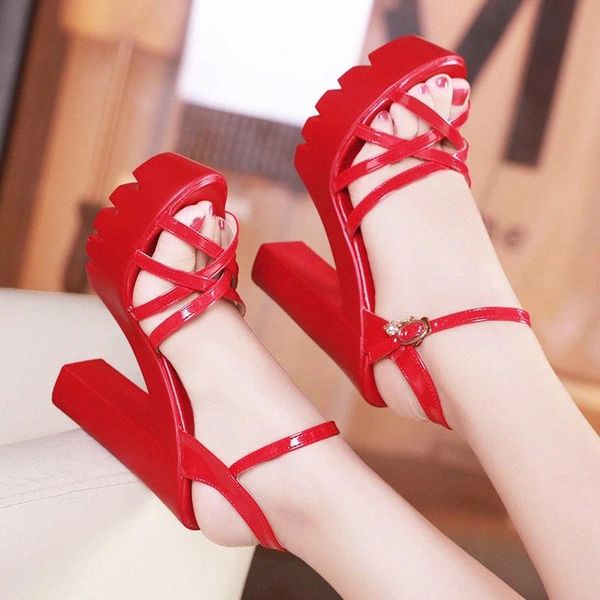 

new woman shoes 2019 summer woman sandal high-heels 13cm ladies shoes thick heel open toe platform sandals pumps soft pu mujer #zj3k, Black