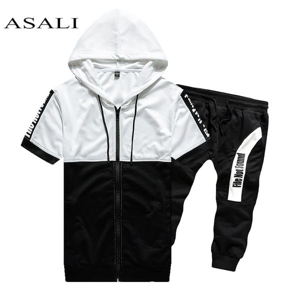 

men hooded sweatshirt 2 piece mens hoodies casual male coats sweat suits letter print sets short sleeve kg-286, Gray