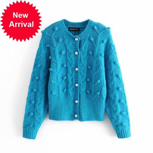 

2021 new autumn elegant blue mesh female sleeve long single-breasted nightgown ladies'coat pearl cardigans buttons v2nz, White;black