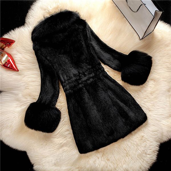 

winter coat women regular rayon plush solid color faux fur coat regular coats with green wine black white four color to choose 201209