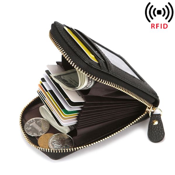 

rfid small credit card holder wallets pu leather purse for women zipper coin purse, Red;black