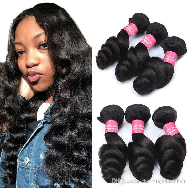 

peruvian virgin hair loose wave 100% human hair weave bundles 3 4 pieces human hair weave weft natural color, Black