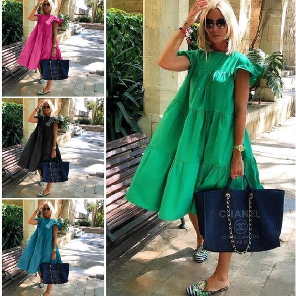 

2020 summer ruffles sundress women bohemian solid maxi dress casual loose female sleeveless robe long vestidos plus size a3251, White;black