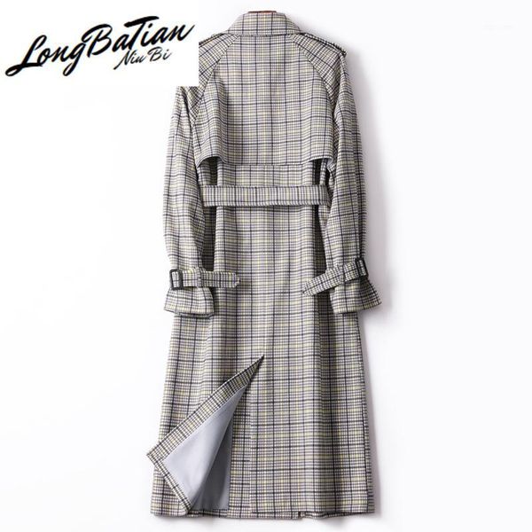 

england style double breasted plaid long windbreaker for elegant classic belt trench coat women fall office lady outerwear1, Tan;black