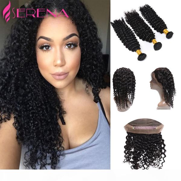 

peruvian deep wave 360 lace frontal with bundle deals 360 frontal with bundles deep wave peruvian curly hair with 360 frontal, Black;brown
