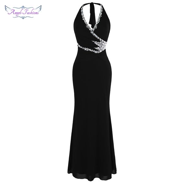

angel-fashions halter beading black evening dresses long formal party gown 474 484 lj201119, White;black