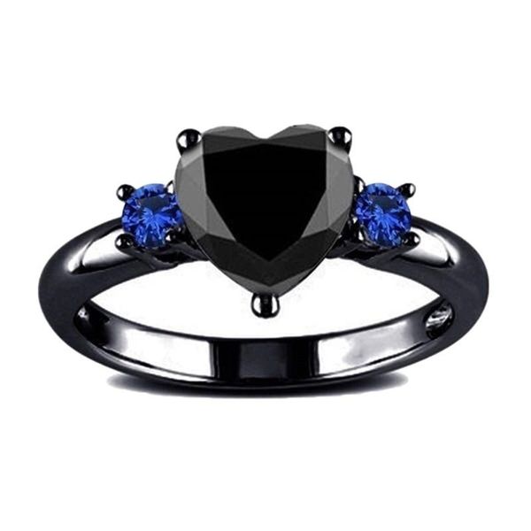 

cluster rings fdlk punk trendy vintage black gold color love heart charm finger ring for women blue crystal wedding party r, Golden;silver