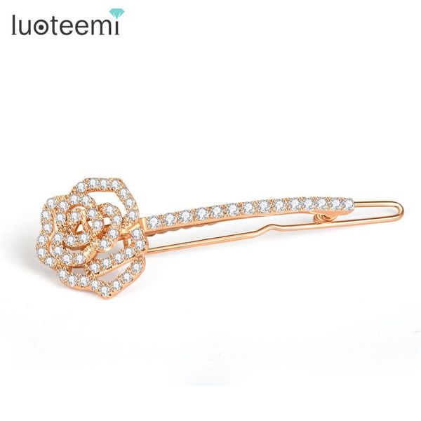 

luoteemi wholesale fashion luxury women hair clip zircon flower rose gold-color women hair accessories for wedding wholesale, Golden;silver
