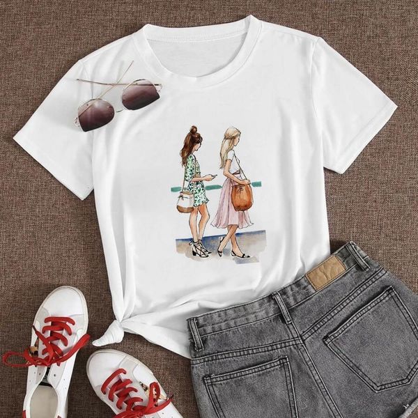 

gorgeous breathable fashion t shirt beautiful new women t-shirt two beautiful women are shopping graphic streetwear t shirt, White