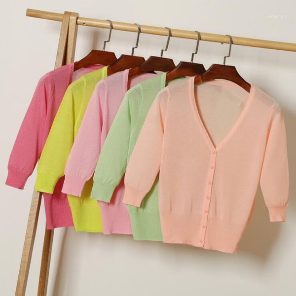 

women's knits & tees queechalle 20 colors thin knitted cardigans women's transparent v neck cardigan coat female solid casual ice, White
