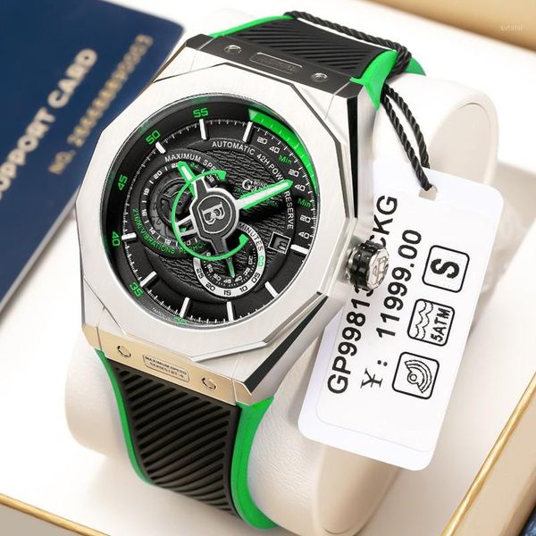 

gatti mens automatic watch brand men waterproof mechanical wristwatches luxury casual sports clocks black relogio masculino1, Slivery;brown