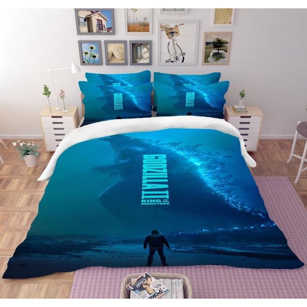 

3d godzilla duvet cover set soft gift bedding set comforter bed pillowcase  king bedding comfortable jubbv