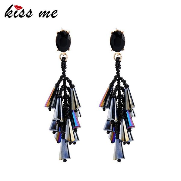 

kissme colorful geometric pendants black beads long earrings 2020 new dangling drop earrings women jewelry, Silver