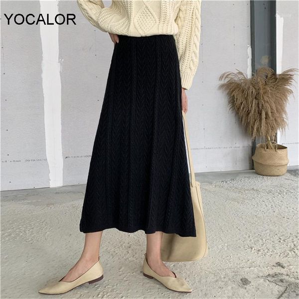

yocalor spring high waist slim a-line women knitted skirts jacquard weave female sweater skirts vestidos femme skirt1, Black