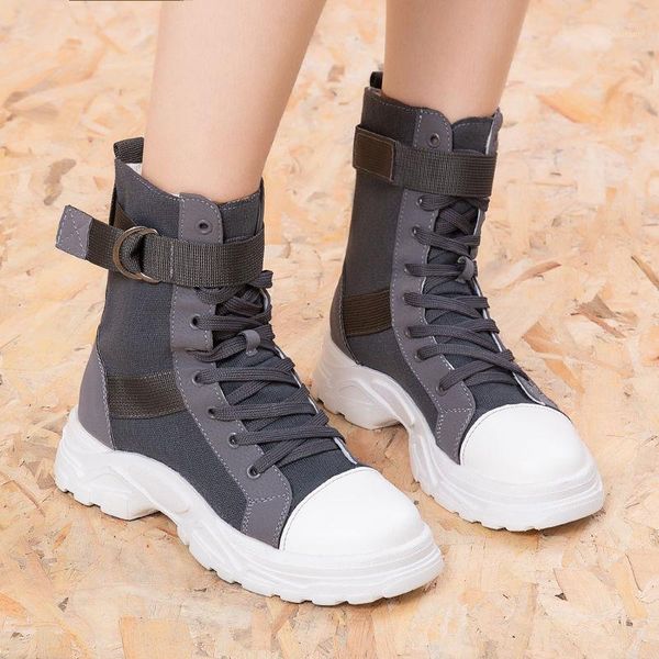 

girls mid calf boots canvas autumn shoes women school elegant style high sneakers ladies casual shoes1, Black