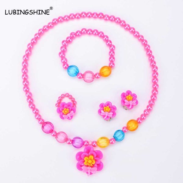 

lubingshine новое прибытие детские девушки ожерелье браслет палец кольцо серьги комплект ювелирных изделий смола имитация pearl ручной работ, Silver
