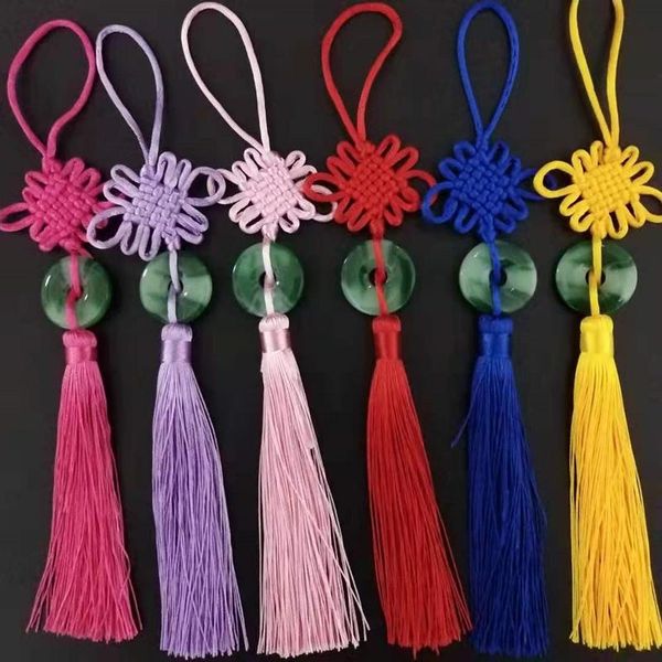 

10pcs lot green jade piece chinese knot tassels silk fringe pendant diy home textile curtain garment jewelry flower tassel trim h bbydcq