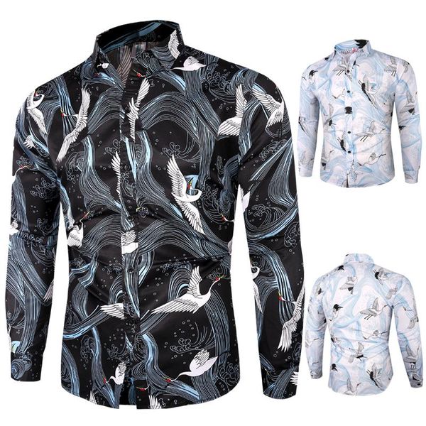 

fashion chinese style mens shirts casual slim fit 2020 brand new print mens french cuff shirt, White;black