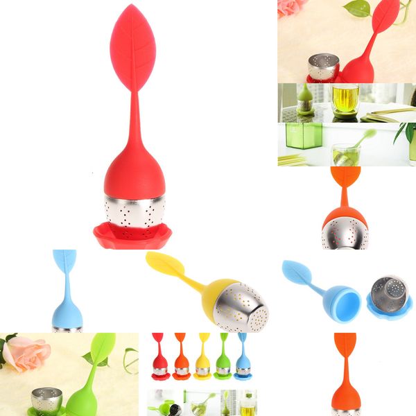 

color sweet leaf flower silicone 5 infuser reusable strainer with drop tray novelty ball herbal spice filter tea tool 1 nfq38
