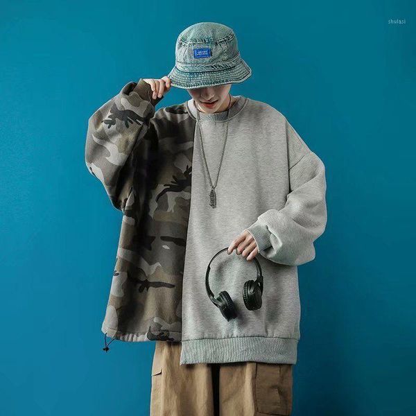 

sweatshirts men and women camouflage plus velvet capless autumn and winter young students hip-hop casual stitching shirt1, Black