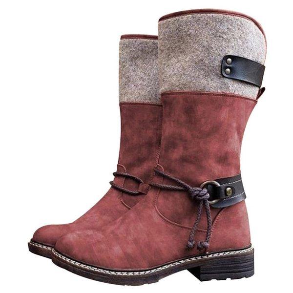 

women snow boots vintage round toe low heel long booties winter autumn shoes new, Black